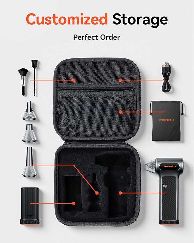WOLFBOX Hard Carrying Case for MF200 Electric Air Duster [CASE ONLY, Device Not Included], Shockproof Travel Storage Bag for Compressed Air Blower & Accessories, Splash-Proof