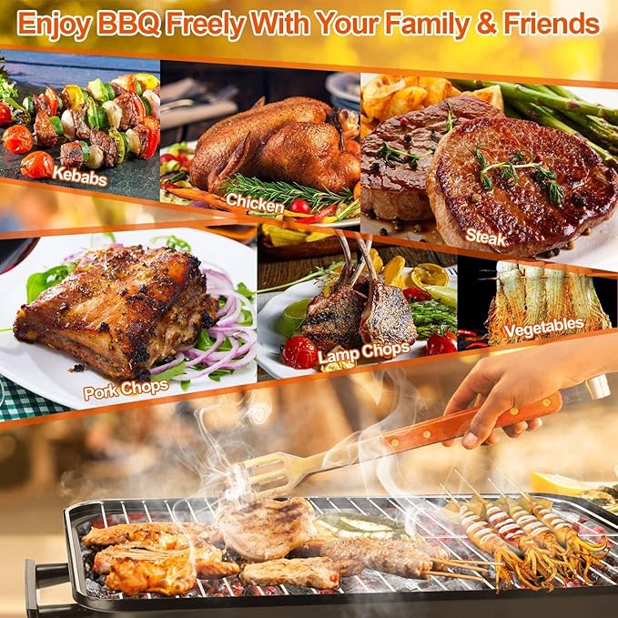Portable Charcoal Grill for Outdoor Cooking - Small Tabletop BBQ Smoker Grill with Lid, Folding Design for Camping, Picnics, Beach, Backyard & Tailgating