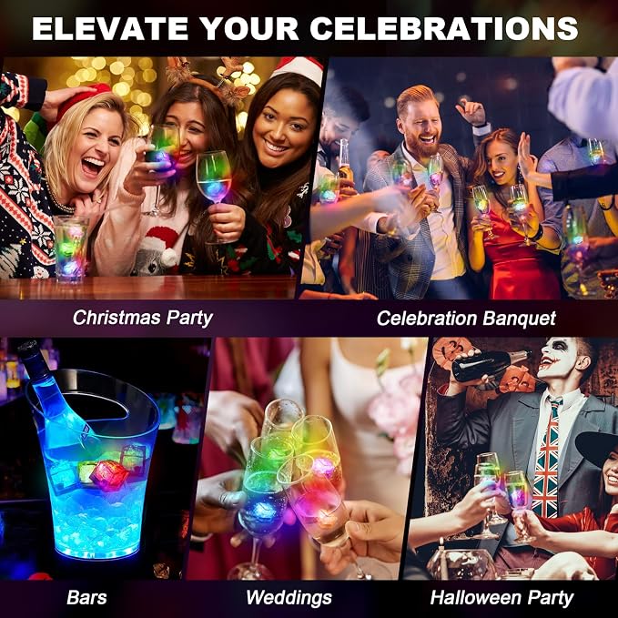 20 Pack Light Up Ice Cubes for Drinks - Multi Color Led Ice Cubes with Color Changing Lights - IP67 Waterproof Glowing Ice Cube - Elevate Your Drinks for Club Bar Party Birthday Wedding Anniversary
