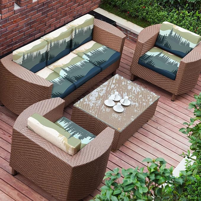 pickyNproud 8Pcs Patio Cushion Covers Stretch Outdoor Couch Cushions Slipcovers Replacement Washable Furniture Protector with Elastic Bottom Sofa Chair Seat Cover,Green Blue