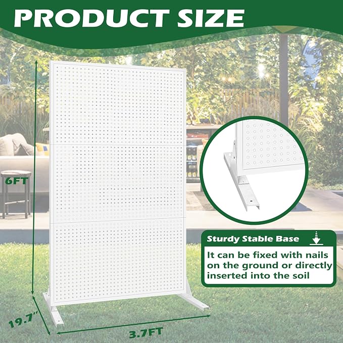 Prolee Metal Privacy Screen Outdoor 6 x 3.7 Ft, Decorative Fence for Patio Screen Freestanding, Outdoor Privacy Panels with Stable Heavy Base for Deck, Porch and Balcony (White)