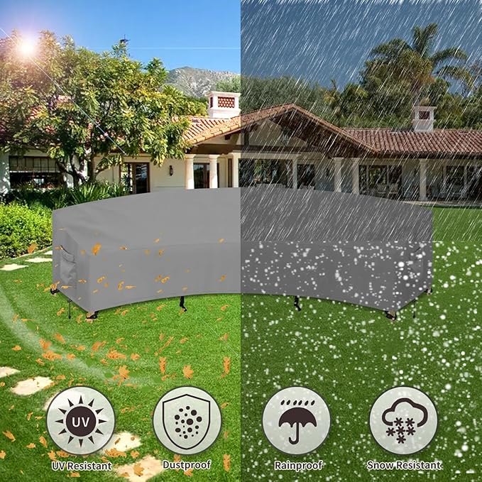 PureFit Outdoor Sectional Sofa Cover Waterproof Curved Patio Furniture Covers for Deck, Lawn and Backyard, 150Lx36Dx38Hx112FL, Grey