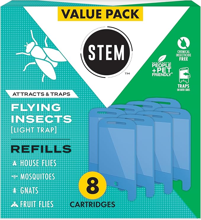 STEM Flying Insect Light Trap Refill Cartridges, Indoor Fruit Fly, Insecticide-Free Pest Control for Home, Attracts and Traps Insects, Official STEM Refills - 4 Count (Pack of 2)