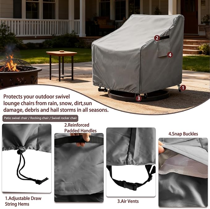okcool Patio Swivel Chair Cover 4 Pack,Waterproof Heavy Duty Outdoor Chair Covers,Outdoor Swivel Chair Cover for Patio Furniture Covers(30 W x 34 D x 38.5 H inches),Grey