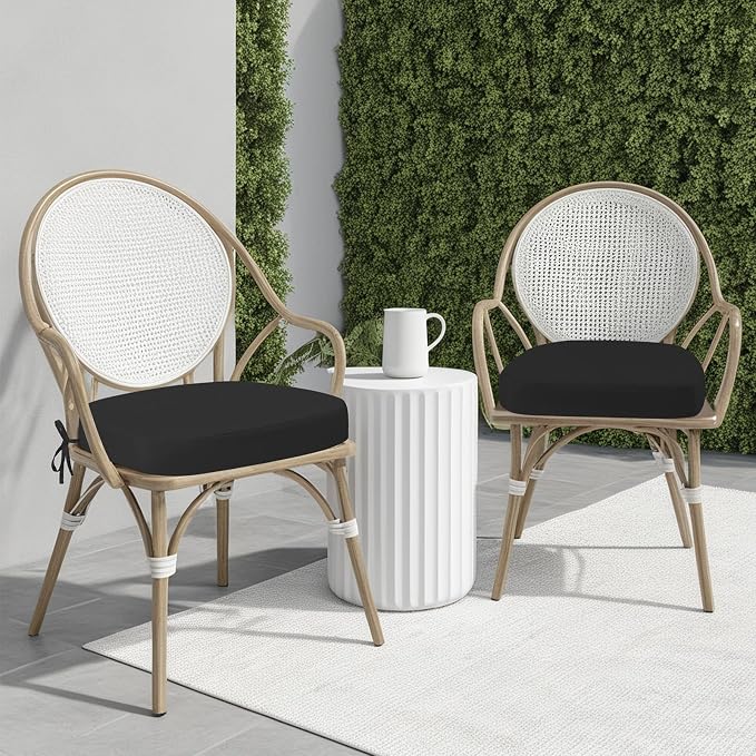 idee-home Outdoor Chair Cushions Set of 2, 19" x 19" x 3" Thick D-Shaped Patio Furniture Outdoor Seat Cushions Waterproof with Ties, Dining Pads