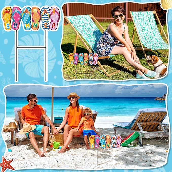 Weysat Summer Metal Yard Signs 15. 7 Inch Flip Flops Decoration Outdoor Beach Yard Decorations with Stakes Waterproof Slipper Sign Summer Pool Beach Decor for Home Garden Patio Lawn Party