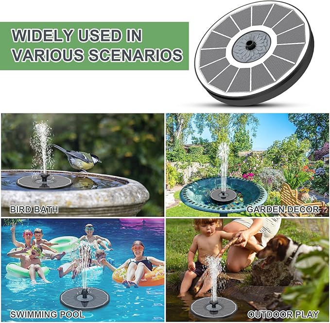 Yzert Solar Fountain for Bird Bath Direct Sunlight High Efficiency 3.5W Glass Panel Solar Water Fountain Outdoor Garden Flower (White)