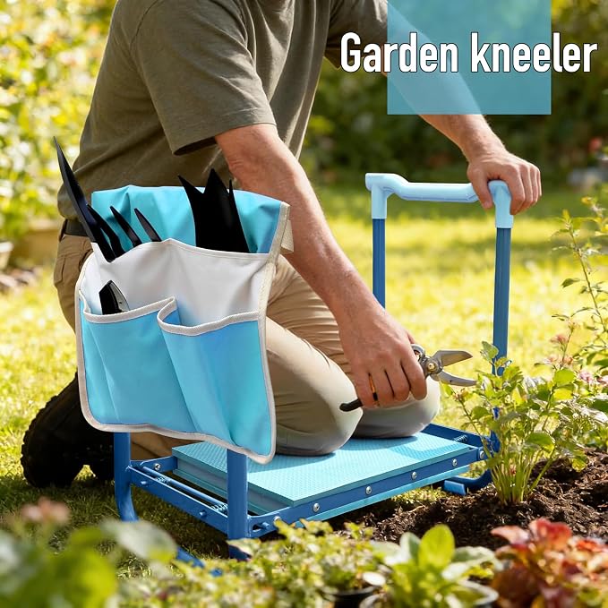 Folding Garden Stool and Kneeler, Heavy Duty Garden Kneeler and Seat, Kneeling Device for Gardening, Gardeners and Seniors (Blue)