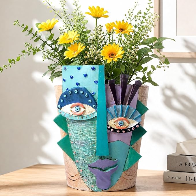 Mrlikale Abstract Face Planter Pots with Drainage Hole for Indoor Plants | 4.7 Inch Hand-Painted Funny Face Flower Pot for Succulents, Shelves, Desks, and Modern Home Decor