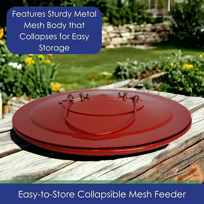 Collapsible Metal Mesh Bird Feeder with Tray - Red Cardinal Bird Feeder - Holds 12 Cups of Sunflower Seeds