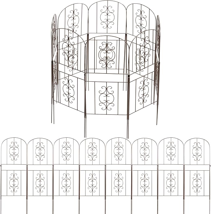 Evergreen Montebello Metal Garden Fence Edging 28" Above Ground, 8 ft Long | No Dig Landscape Edging for Garden, Flower Bed, Yard | Animal Barrier Decorative Fencing for Dogs, Rabbits