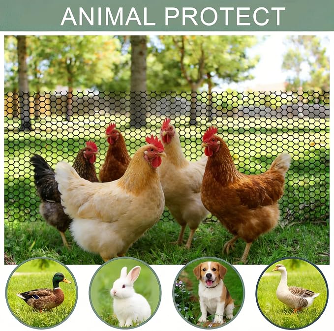 Plastic Wire Mesh Fence Roll 16 in x 50FT Plastic Chicken Mesh with 80 Pcs Zip Ties Balcony Garden Netting Fencing Barrier for Dogs, Poultry, Puppy, Garden Snake Barrier
