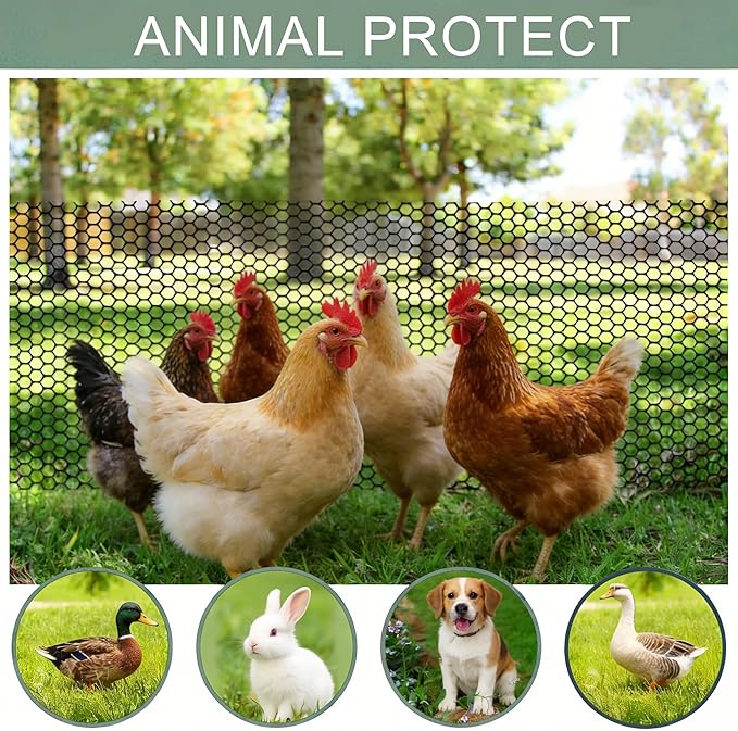 Plastic Wire Mesh Fence Roll 16 in x 33 ft Plastic Chicken Mesh with 50 Pcs Zip Ties Balcony Garden Netting Fencing Barrier for Dogs, Poultry, Puppy, Garden Snake Barrier