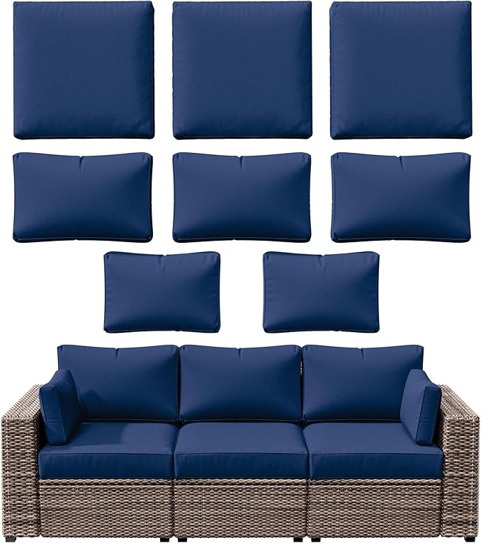 8p Outdoor Cushion Slipcovers Outdoor Patio Cushions Covers Replacement Waterproof with Zipper for 3-Seat Rattan Sofa Patio Furniture Cushion Covers, Covers Only