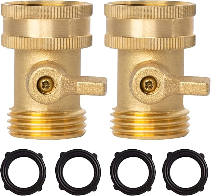 Xiny Tool Brass Garden Hose Shut Off Valve, 2 Pack Heavy Duty 3/4 Inch Solid Brass Garden Hose Shut Off Valve with 10 Extra Rubber Washers