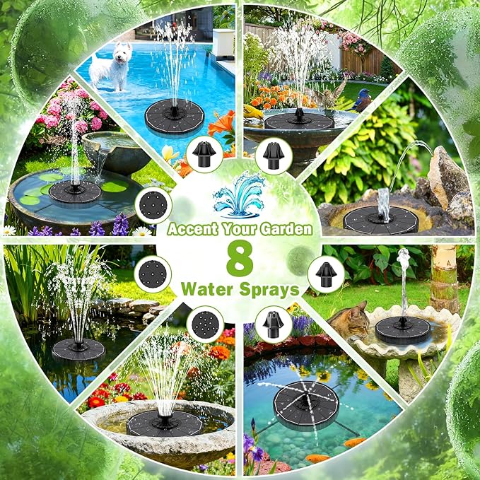 SZMP Solar Fountain with 3 Spray Height, 3.5W Glass Solar Bird Bath Fountain with 4 Adjustable Fixed Rods, and 7 Nozzles, Outdoor Solar Water Fountain Pump for Bird Bath, Garden, Pool, Pond
