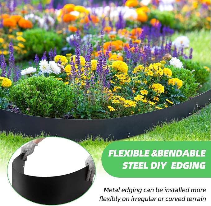 Landscape Edging Kit, 6PCS 40" L x 12.5" H Galvanized Bendable Metal Garden Edging for Lawn Yard, Coated Bendable Metal Strips, No-Dig Hammer-in Edging Border w/Clips（20ft）