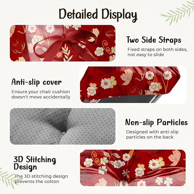 2 Pack Outdoor Chaise Lounge Chair Cushion 75.1 x 22.8 x 4.7 Inches 100% Waterproof Replacement Cotton Patio Pool Lounge Chair Cushion for Outdoor Furniture with Ties, Red Peony