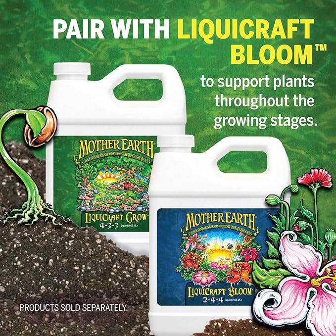 Mother Earth LiquiCraft Grow 4-3-3 Liquid Plant Fertilizer For Vegetative Plants, Flowers And Tomatoes, Gallon