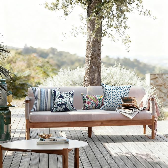 LVTXIII Outdoor Pillow Covers 20x20 Inch, 2 Pack Large Square Throw Pillow Cases, Fade-Resistant Cushion Covers for Patio Furniture Sofa, Garden Porch, Brush Blue