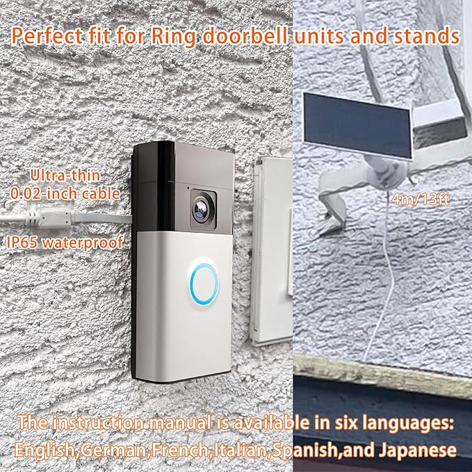 3W/5V Solar Panel with Built-in 4000mAh Battery,USB-C Port,IP65,13.2ft/4m Charging Cable,Perfect Compatibility with Ring Battery Doorbell (2024 Release),no Need to Remove Stand (USB-C)