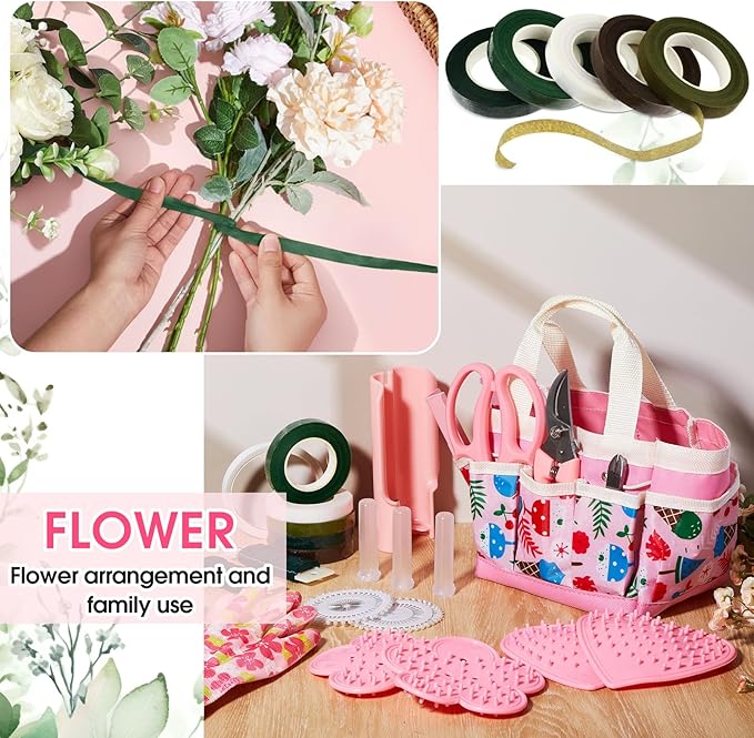 211 Pcs Gardening Tools Kit, Floral Arrangement Supplies Pink Tote Storage Bag and Flower Stripper Floral Gloves Pruning Shears Scissors Etc Bouquets Crafts Mother Gifts for Women