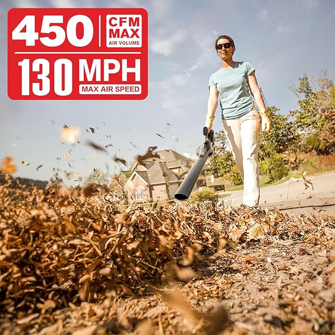 MZK Cordless Leaf Blower,20V Battery Powered Electric Blower for Lawn Care, Electric Lightweight Leaf Blower for Blowing Leaves, Patio Cleaning and Dust(2 * 2Ah Battery & Charger Included),LF40D13
