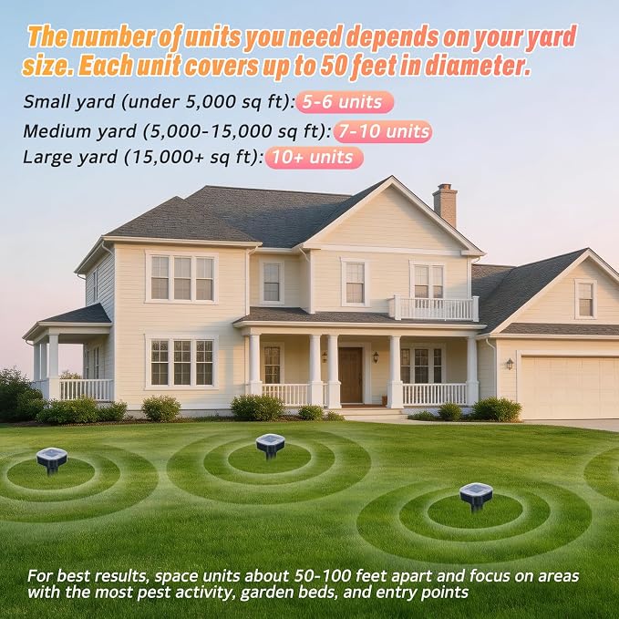 6 Pack Mole Repellent Solar Powered, Snake & Skunk & Vole & Gopher & Armadillo & Rabbit & Groundhog & Chipmunk & Raccoon Repellent for Yard, IP65 Waterproof Ultrasonic Deterrent for Lawns Garden