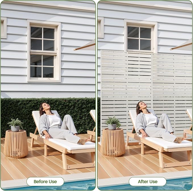 Outdoor Privacy Screen 60" H HDPE Decorative Freestanding Privacy Panel, Sandblasting Louvered Privacy Screens with Stand, Weather-Resistant Panel for Patio, Balcony, Backyard(5 Panels)