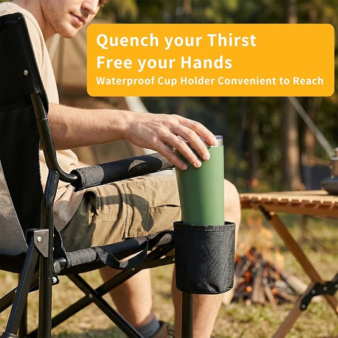 Folding Rocking Chair for Adults - Outdoor Camping and Lawn Chair with Breathable Mesh, Detachable Waterproof Armrests and Cup Holder – Portable Travel Seat, Black