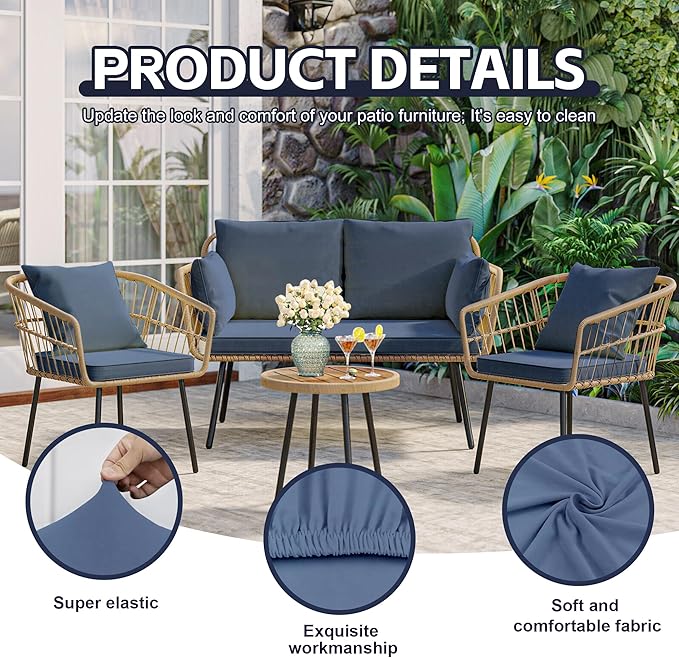 12Pcs Patio Cushion Covers,Outdoor Cushions Covers,Stretch Cushion Covers Replacement, Washable and Reusable Furniture Protectors(Grey Blue)