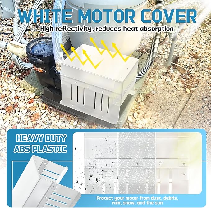Pool Pump Covers for Outside Units, Swimming Pool Motor Cover for Above Ground Protection, ABS Material - Weatherproof/UV-Resistant Protection/Water Resistant, White
