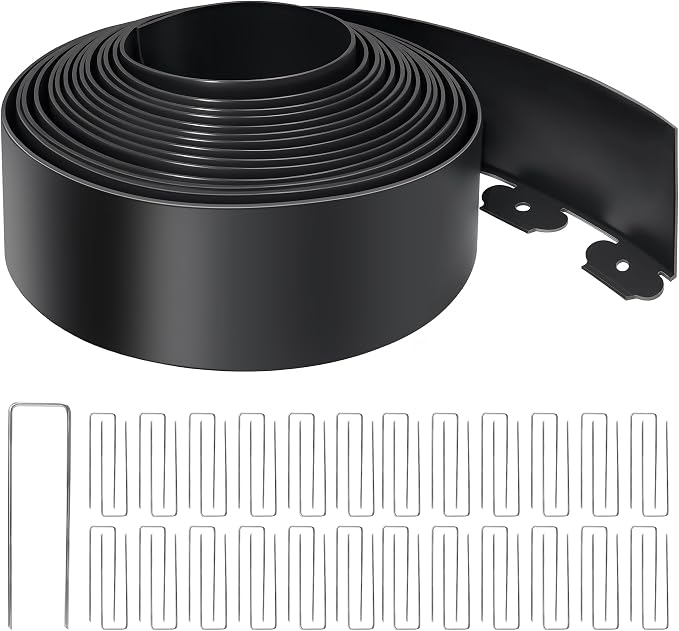 Landscape Edging 4 Inch Tall No Dig Garden Edging Border 33FT with 30 Metal Stakes,Lawn Edging for Yard, Flower Bed and Landscaping (Black, 33FT)