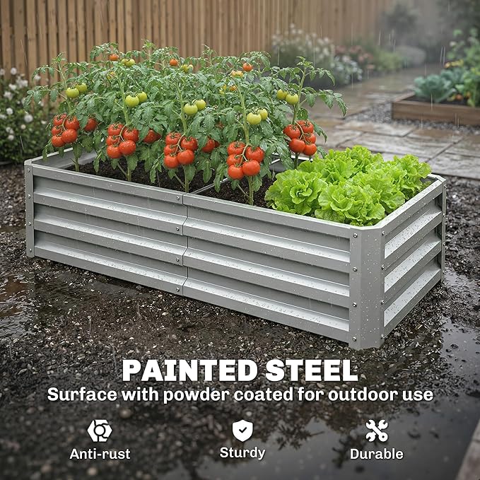 Outsunny Galvanized Raised Garden Bed, 4' x 2' x 1' Metal Planter Box, for Growing Vegetables, Flowers, Herbs, Succulents, Silver