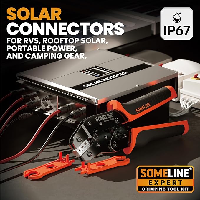 SOMELINE Solar Connector Crimping Tool Kit, 14-10 AWG Crimper for Solar Panel Cable Wire with 6 Pairs Solar Connectors and Spanners, Solar Installation Assembly Tools - Solar Panel Connectors