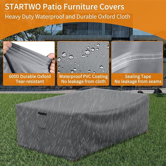 STARTWO Patio Coffee Table Cover Waterproof Patio Furniture Covers, Heavy Duty Durable Rectangular Outdoor Table Cover Fits up to 48L x 28Wx 13H inches, Grey