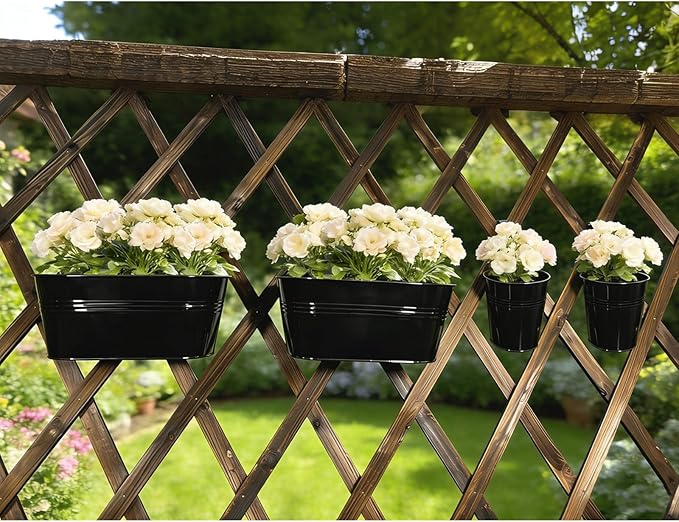 Set of 6 Balcony Hanging Planters, 2 Pcs 17" Metal Railing Flower Pots & 2 Pcs 12" Deck Planter & 2 Pcs 4" Fence Pot for Outdoor Patio Garden Décor, Black