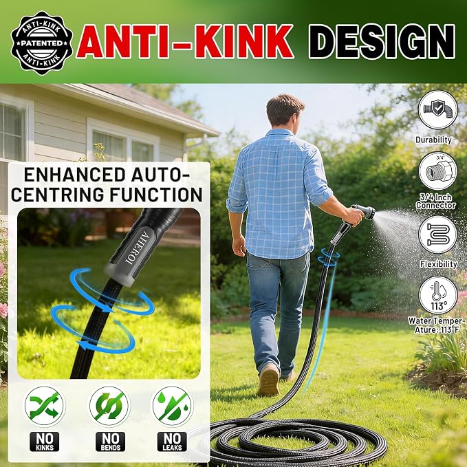 Aheroi Garden Hose 50FT, Flexible Garden Hoses Duo Mode Patented Kink-Free Water Hose with 10 Spray Nozzle, Lightweight Non-Expanding Waterhose for Outside Garden,High-Pressure&Wear-Resistant