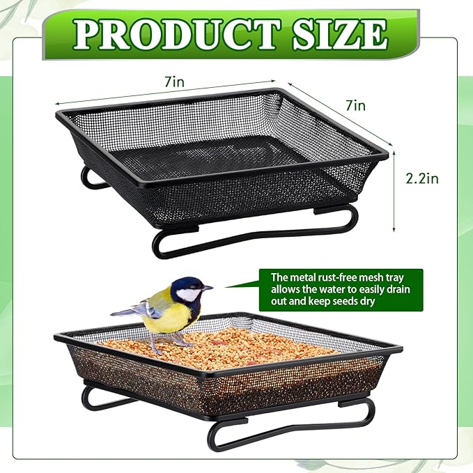 Nuogo 4 Pcs Ground Bird Feeder Tray 7 Inches Platform Bird Feeder for Outside Metal Squirrel Feeders Rust Resistant Mesh Seed Tray Garden Yard Decoration for Outdoor Wild Dove(Square)