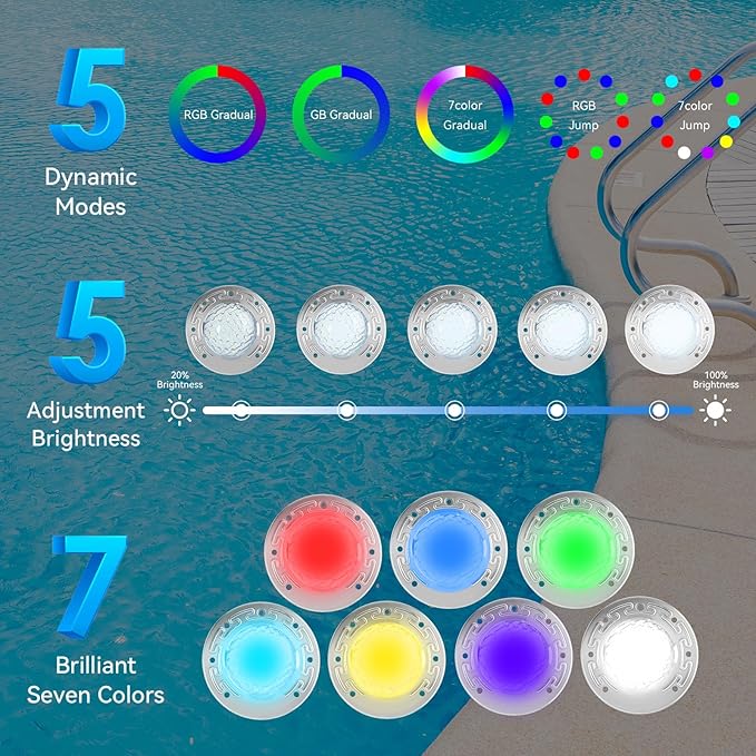 6" Small Led Pool Lights for Inground Pool, 100FT Cord,12W 6 Inch Swimming Pool Light with Controller,Remote and APP Control,Suitable for Most 6 Inch Wet Niche,304 Stainless Steel,IP68