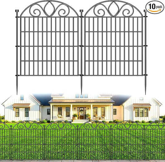 10 Panels No Dig Decorative Garden Fence Panel – 28" H X 19.6' L Rustproof Metal Dog Fence Outdoor for Yard, Animal Barrier Fence for Pet, Garden Border, Patio, Flower Beds| Temporary Fencing