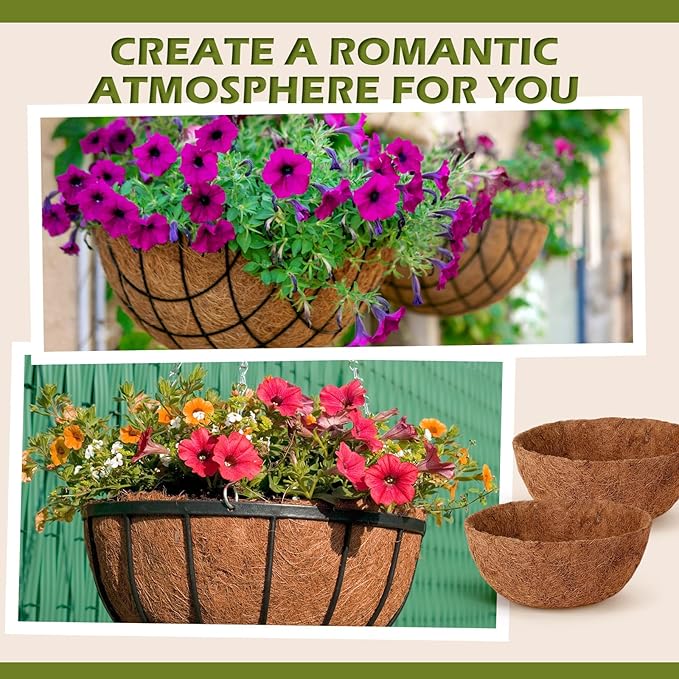 Gerrii 8 Pcs 18 Inch Coconut Liners for Hanging Baskets Coco Liners for Planters Natural Round Coconut Coco Planter Basket Coir Liner for Hanging Basket Flowers/Vegetables