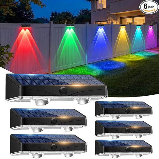 kolpop 6 Pack Solar Fence Lights Outdoor,11 Modes & 9 Colors Fence Lights Solar Powered,IP65 Waterproof, 60LM LED Solar Lights for Patio,Backyard,Outside,Railing,Wall,Nighttime,Party