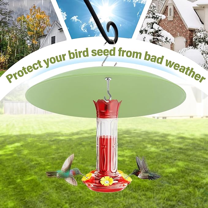 13" Bird Feeder Rain Guard, Hummingbird Feeder Shade Dome Cover, Hanging Baffle for Bird Feeder Pole,Smart Birds Feeder's Umbrella(Light Green), 4 Pack