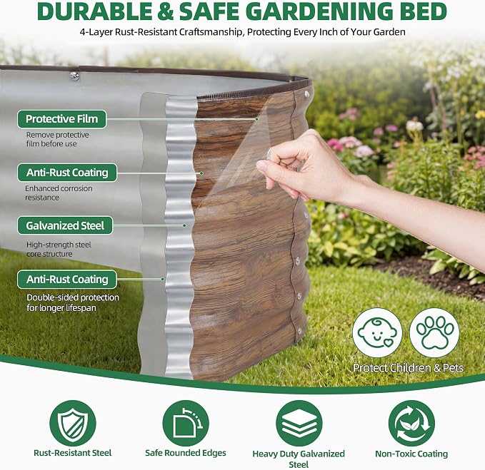 3 Pcs Raised Garden Beds Outdoor, 17" Tall 3-in-1 Modular 4x2ft Galvanized Metal Planter Box with Bracing Rods and Gloves for Vegetables Flowers Herbs, Grain
