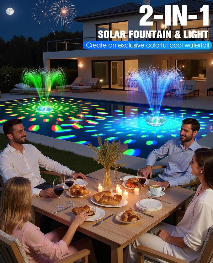 Solar Pool Fountain with Light Show,2026 Upgraded Large Solar Pool Water Fountain, Floating Pool Fountain for Above Ground Pool,Solar Floating Fountain Pump