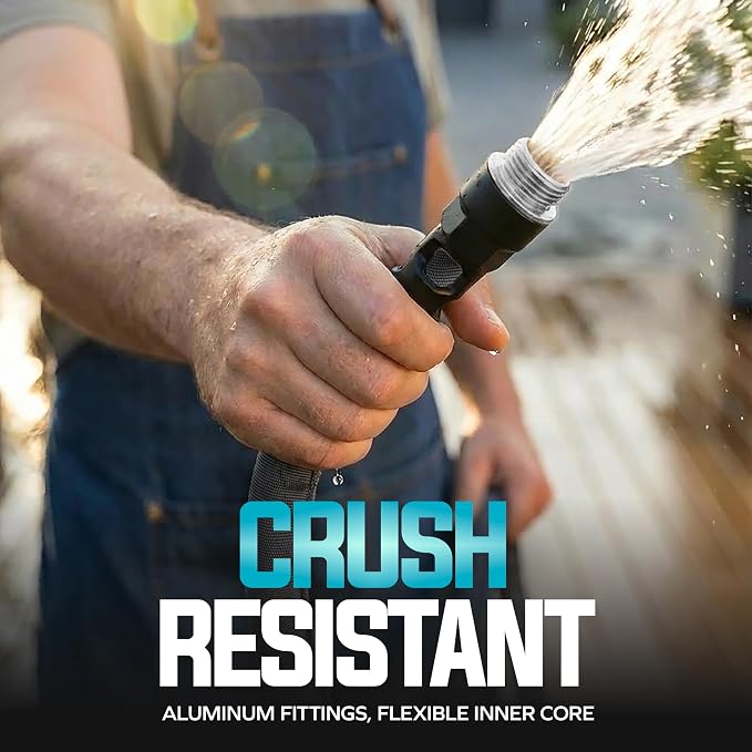 Aqua Joe FiberJacket Garden Hose, Lightweight and Kink-Resistant, Durable Fabric Hose with Metal Fittings, 600 PSI Max, 75' x 5/8" Diameter
