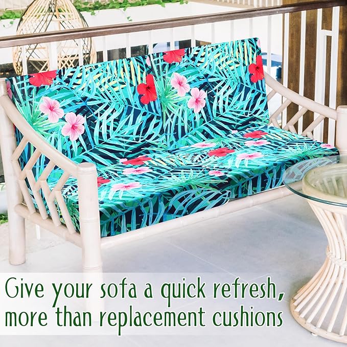 Spiareal 8 Pcs Waterproof Patio Stretch Sofa Cushion Cover, Outdoor Cushion Cover Replacement Include 4 Backrests and 4 Cushions, Sofa Seat Covers Furniture Protector (Tropical Plants)