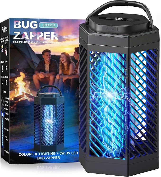 Rechargeable Bug Zapper Outdoor Indoor, 8000mAh Electric Mosquito Zapper with LED Night Light, 2 in 1 Portable & Cordless Bug Zapper Outdoor Waterproof, Wireless Hanging Fly Zapper for Camping Patio
