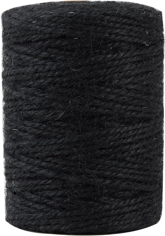 328 Feet 3mm Thick Black Natural Jute Twine, Garden Twine Heavy Duty Industrial Packing Materials String Wrapping, Arts, and Crafts, Halloween Wrapping, Gardening Applications